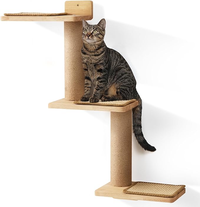 FUKUMARU Cat Wall Shelves, 3 in 1 Transformable Cats Scratching Post | Solid Rubber Wood, DIY Kitten Walls Jungle and Perch Platform Supplies, Suit For Climb, Play, Nap, Scratch by FUKUMARU