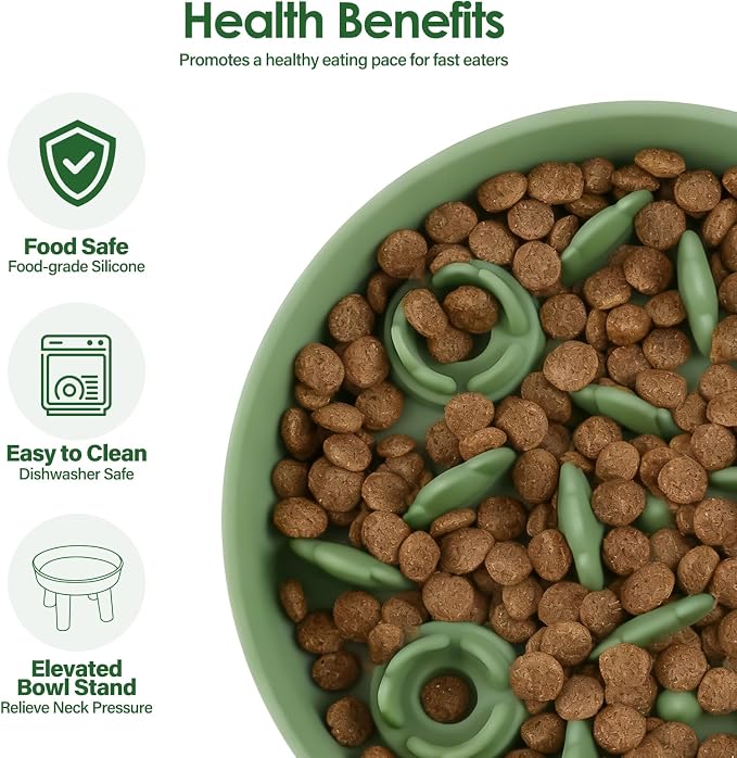 Silicone Slow Feeder Cat Bowl with Detachable Stand, Green | Elevated Cat Bowls for Dry and Wet Food, Non-Slip Puzzle Food Bowl for Puppies & Cats, Digestion Anti Vomit - Image 5