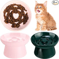Tioncy 2 Pcs Ceramic Elevated Slow Feeder Cat Bowl, Raised Cat Slow Feeder Bowl, Anti Vomiting for Dry and Wet Food, No Spill High Edge Easy Clean Dishwasher Safe (Pink,Dark Green) by Tioncy