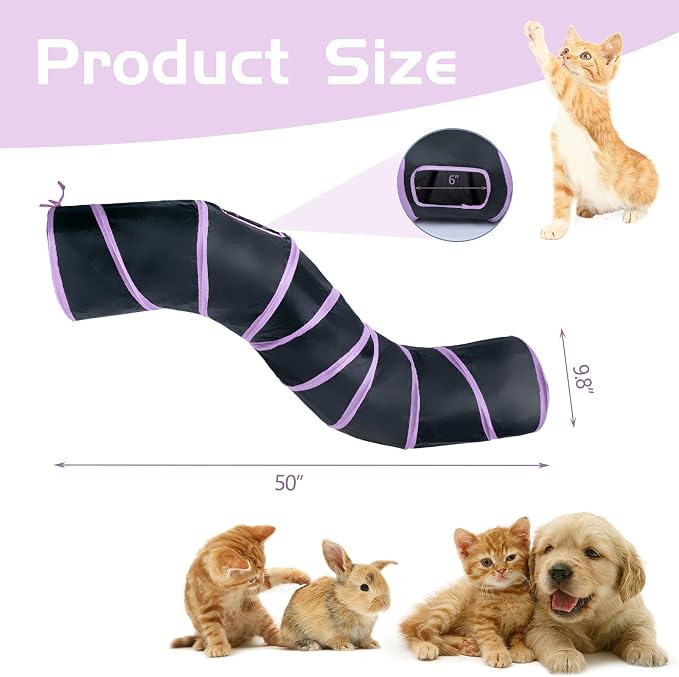 Sheldamy Cat Tunnel, S-2-Way Cat Tunnels for Indoor Cats, Collapsible Cat Play Tunnel, Interactive Toy Maze Cat House with 1 Play Ball for Cats, Puppy, Kitty, Kitten, Rabbit (Pink & Black) - Image 2