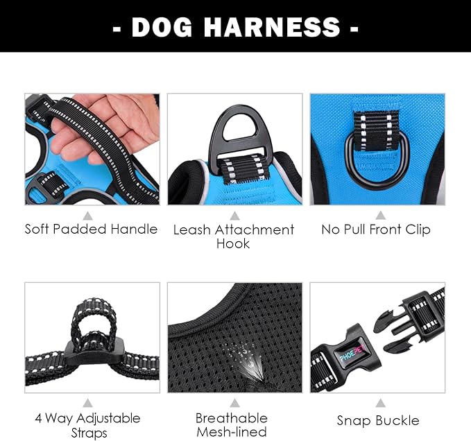 Reflective Dog Harness Large Breed Adjustable No Pull Vest | with Handle 2 Metal Rings 3 Buckles [Easy to Put on & Take off](L, Blue) - Image 4