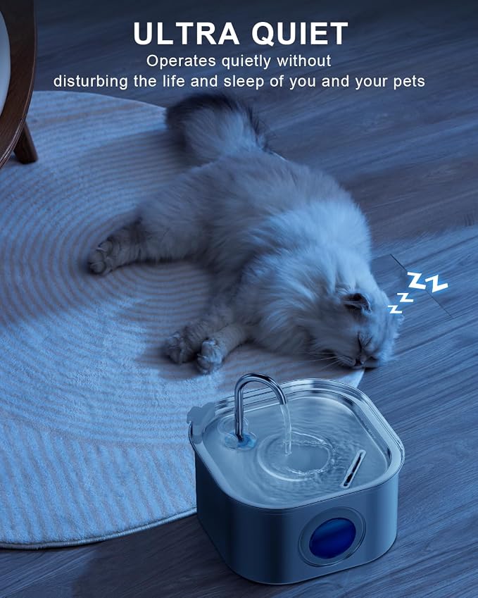 Cat Water Fountain Stainless Steel: 108oz/3.2L Automatic Pet Water Fountain - Dog Water Dispenser with Water Level Window - for Cats Inside with 8 Replacement Filters and 8 Sponges - Image 5