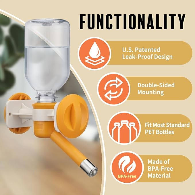 Choco Nose Patented No-Drip Dog Water Bottle/Feeder for Dogs/Cats and Other Small-Medium Sized Animals - for Cages, Crates or Wall Mount. 10.2 Oz. Mess Free Leak-Proof Nozzle 16mm, Orange (C590) - Image 3