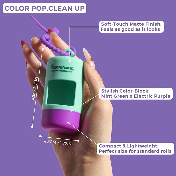 Dog Poop Bag Dispenser Fits All Dog Leash, Poop Bag Holder with Adjustable Silicone Strap, Doggy Walking Accessory, Without Rolls (green+purple) - Image 4