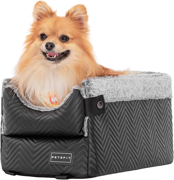 PETSFIT Dog Console Car Seat with Dual Adjustable Seat-Rail Anchor Hooks | Anti-Collapse Leather Armrest Booster Carseat with Safety Tether, Washable Cushion, Soft Pillow for Pets Under 8 lbs, Black - Image 9