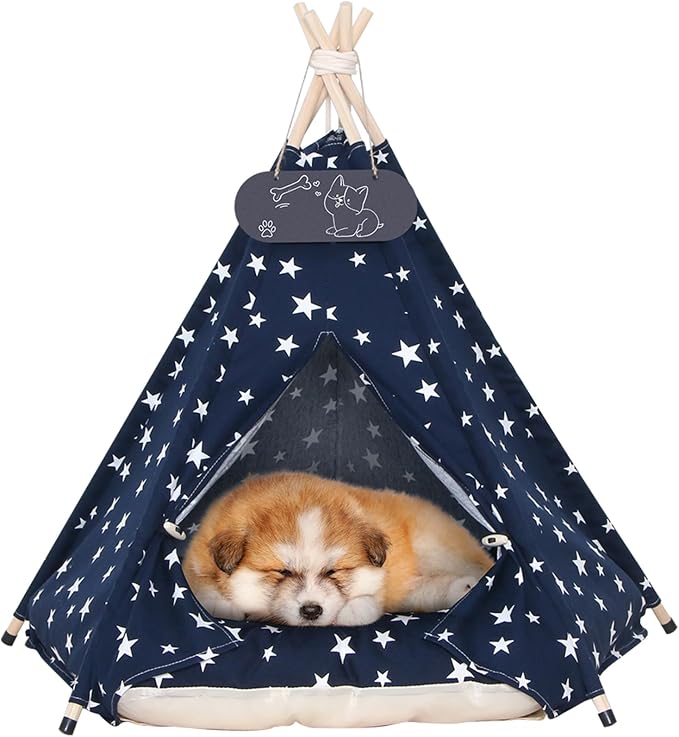 Pet Teepee Tent for Dogs & Cats Dog Bed with Thick Cushion Puppies Play House Removable and Washable by Mooipet