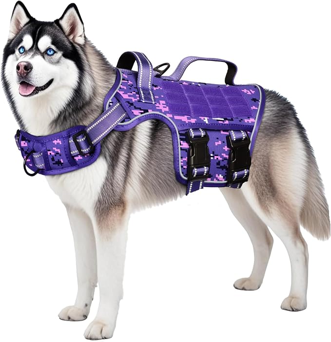 Dog Harness for Large Dogs, No Pull Tactical Vest with Front Clips | Easy Contrl Handle, Breathable Soft Padded, Adjustable, Reflective, Heavy Duty, Easy Take On & Off, Purple Camo X-Large - Image 7