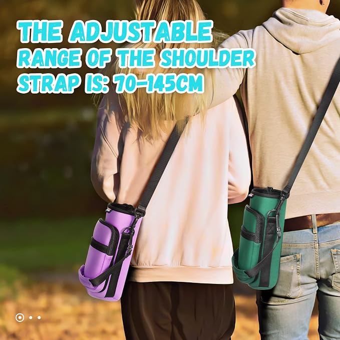 Nuovoware Water Bottle Carrier Bag, 25oz/32oz Bottle Pouch Holder, Adjustable Shoulder Hand Strap 2 Pocket Sling Neoprene Sleeve Sports Water Bottle Bag for Men Women Hiking Travel, Taro Purple | Adjustable Shoulder Hand Strap, 2 Pocket, Neoprene Sleev... - Image 5
