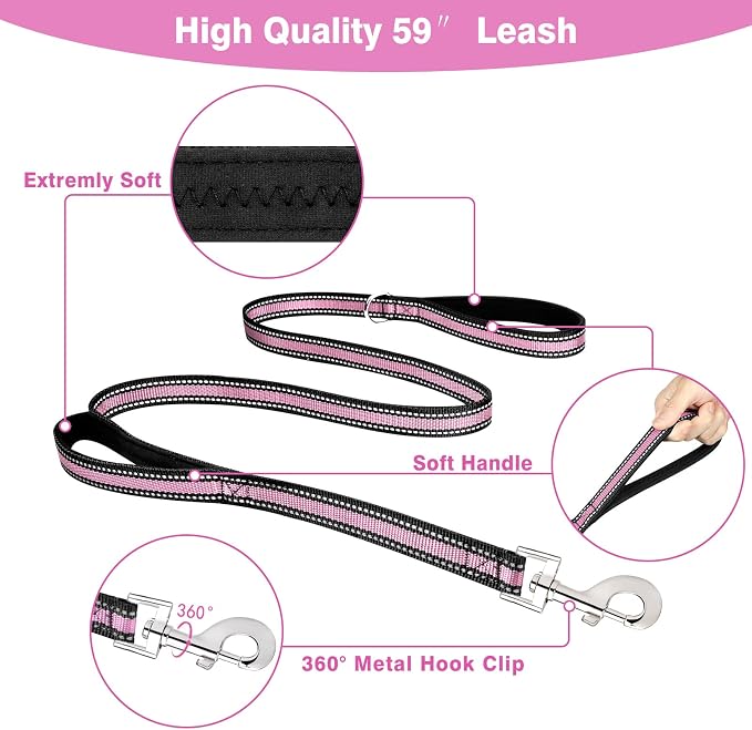 Pet Harness Collar and Leash Set, All-in-one Reflective Dog Harness No Pull with Adjustable Buckles for Puppies, Small, Medium, Large, and Extra-Large Dogs (X-Large, Pink) - Image 4
