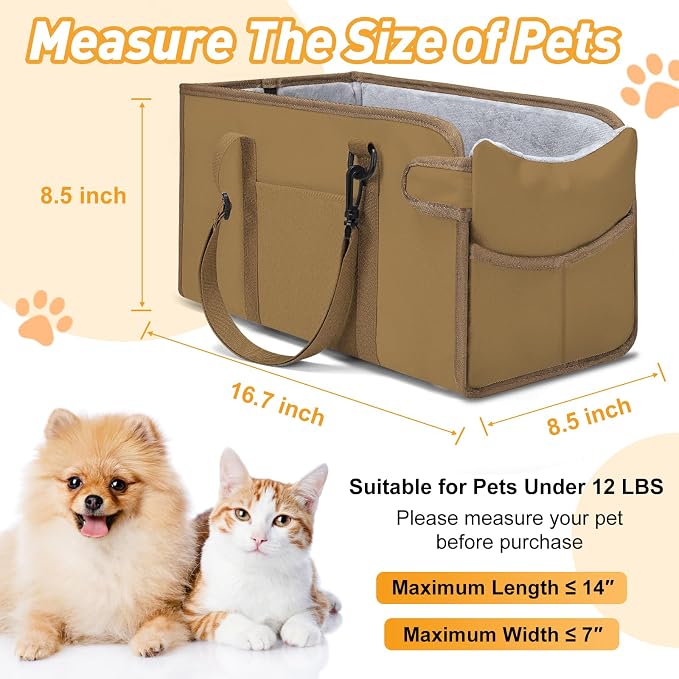 Portable Dog Car Seat for Small Dogs, Puppy Car Seat, Khaki | Booster Seat With Safety Leash & Adjustable Straps Keeps Small Dogs Secure. Removable Washable Cushion. Fits Most Cars. - Image 2