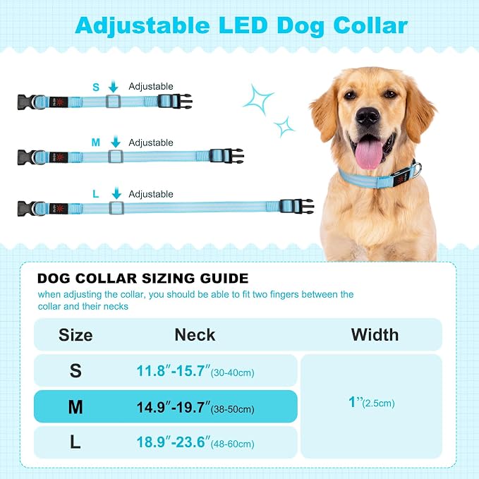 Illumifun Light Up Dog Collar for Night Walking, Rechargeable LED Dog Collar, Waterproof & Adjustable Lighted Collars Glow in the Dark (Blue, Medium) - Image 7