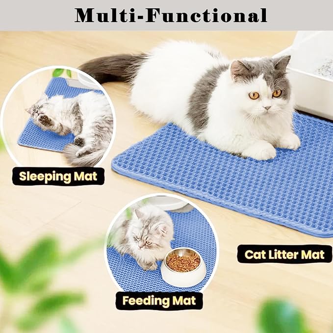 HCY&WLD Cat Litter Mat, Double Layer Cat Litter Box Mat (24x18 Inch, Blue) | Waterproof Urine-Proof Non-Slip Litter Trapping Mat, Soft on Kitty Paws, Scratch-Resistant, Scatter Control, Easy to Clean - Image 6