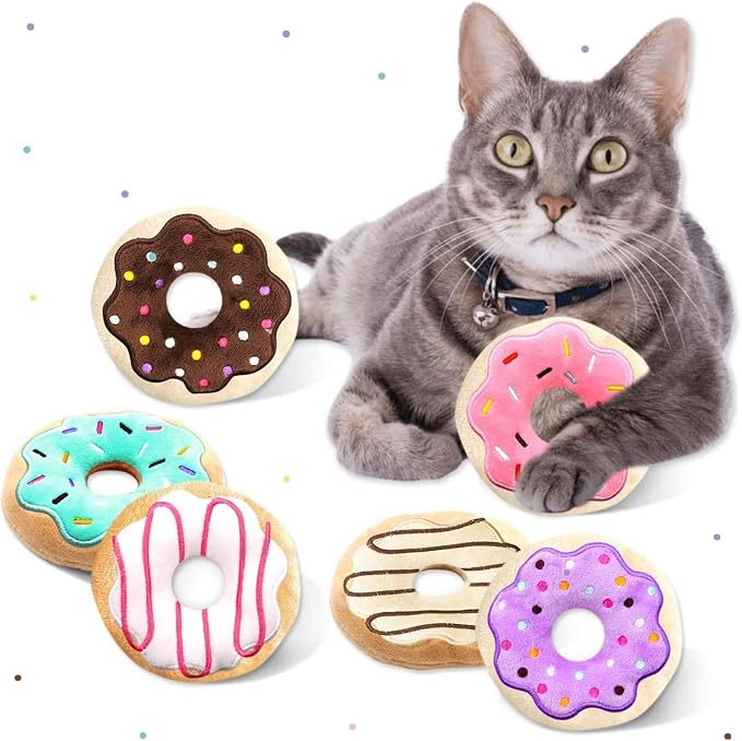 CiyvoLyeen Plush Donut Catnip Toys for Indoor Cats 6 Pack | Donut Cat Chew Toys, Boredom Relief, Interactive Play, Soft Durable Plush with Catnip, Funny Gift for Cat Lovers & Kitten by CiyvoLyeen