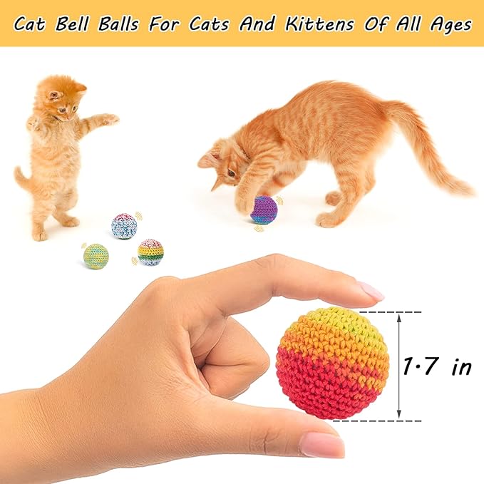 Retro Shaw Cat Toys Balls, Wool Yarn Cat Ball with Bell Inside, 6Pcs | Handmade Crochet, Interactive Kitten Toys for Indoor Cats, Safe Durable Kitty Chew Nip Kicker Chase - Image 5