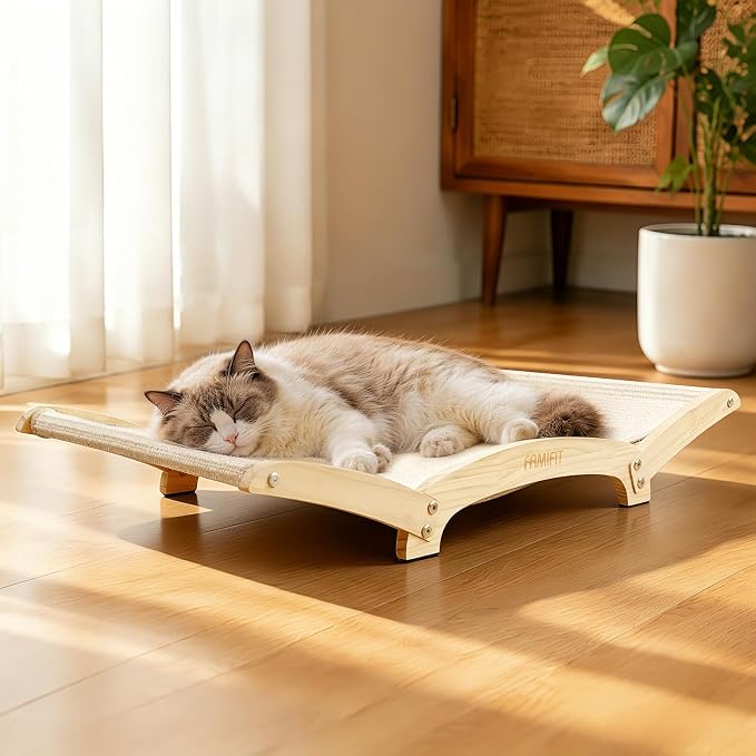 28" Extra Large Cat Scratcher Bed, Natural Sisal Lounge Cat Furniture | Scratch & Rest Design with Wooden Frame, Natural Sisal Scratching Surface, Cozy Lounge Chair for Indoor Cats by Famifit