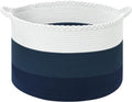 67L Large Woven Blanket Basket, Cotton Rope Baby Laundry Hamper with Handles, Kids Toy Basket for Classroom & Nursery, Soft Round Stuffed Animal Storage, Dog Toy Bin - 20"x13", Dark Blue by Degeyoyo