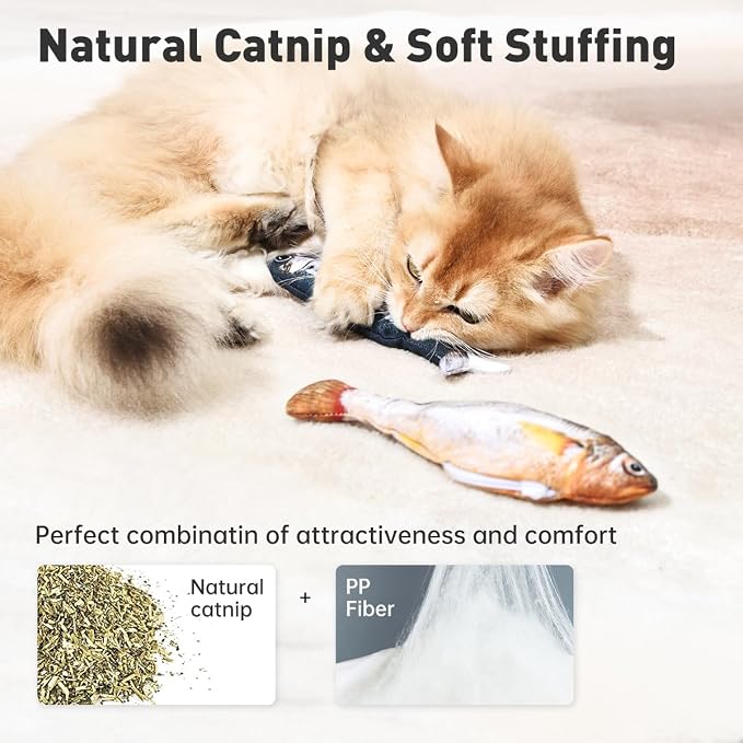 Petgravity Bite-Sized Realistic Flopping Fish Cat Toys, 3 Pack, Interactive Cat Toys for All Breeds, Tap-Activated 3 Flapping Mode, Sardine/Saury/Yellow Croaker, 7.1 Inches, with Catnip, Rechargeable - Image 5