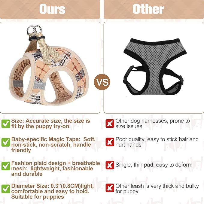 BEAUTYZOO Small Dog Harness and Leash Set, No Pull Puppy Pet Vest- Beige,XS | Step-in Easy On/Off, All Season Breathable Mesh,Escape-Proof Hook & Loop,Lightweight Reflective,No Choke,Easy Walking Control - Image 4
