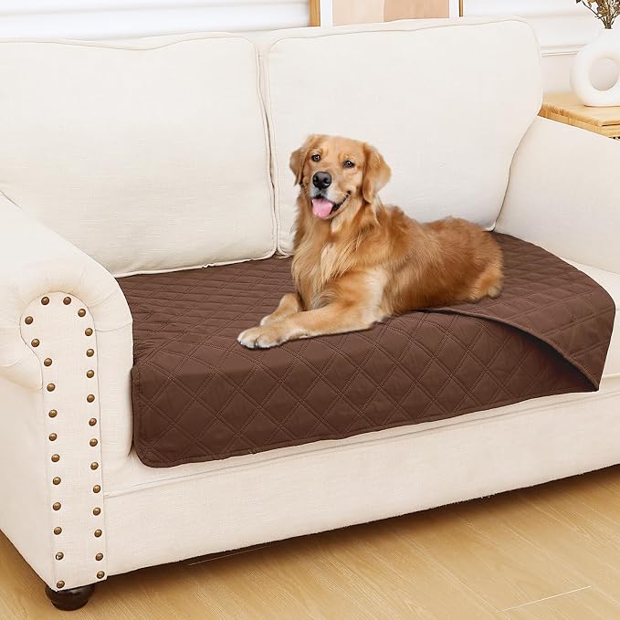 Smiry Waterproof Reversible Pet Couch Covers for Dogs | Pet Friendly, Soft Fabric, Washable Sofa Furniture Protector for Dogs Cat Kids, Checkered (30"x53", Brown/Brown) by Smiry