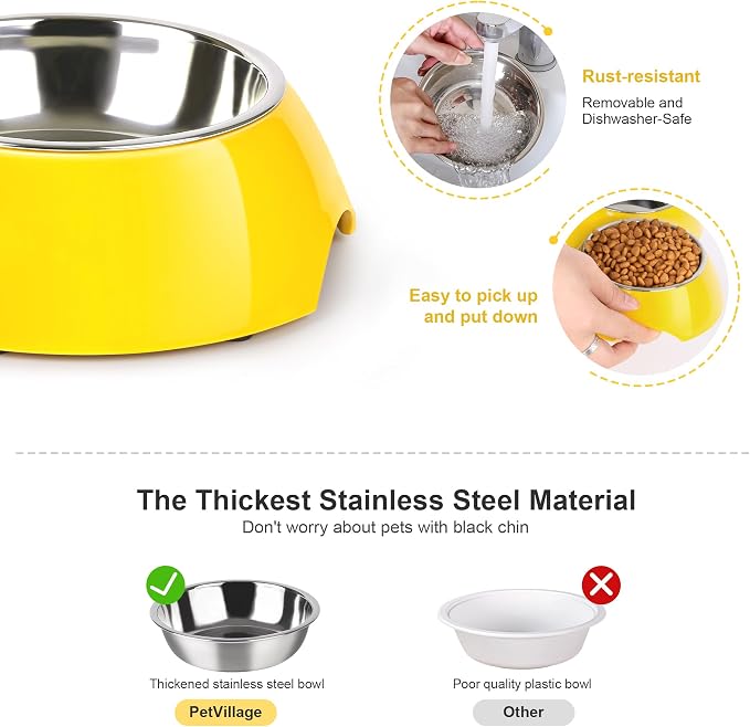 Stainless Steel Dog Bowls Set – Dual Non-Slip Pet Dishes with 2 Small (4oz*2) Bowls & Durable Resin Stand,Food & Water Feeder for Puppies, Kittens, and Small Breed Dogs – Yellow - Image 5