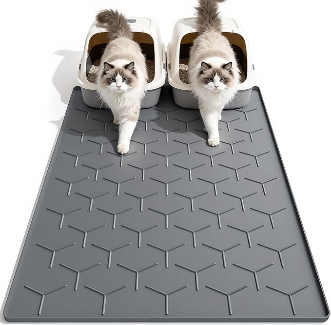 Garoopion Silicone Cat Litter Mat Large 40" X 28", Easy to Clean, Dark Gray | Large Size Waterproof Silicone Mat with Raised Edges, Catch Litter, Protect Floor from Urine, Multi-Use for Dog/Sink/Kitchen by Garoopion