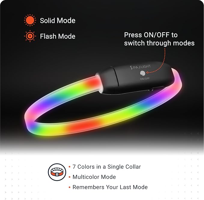 PAJ Light LED Dog Collar for Medium & Large Dogs | USB Rechargeable - Waterproof - 7 Light Colors - Flash Mode - Cut-to-Fit Length - Image 4