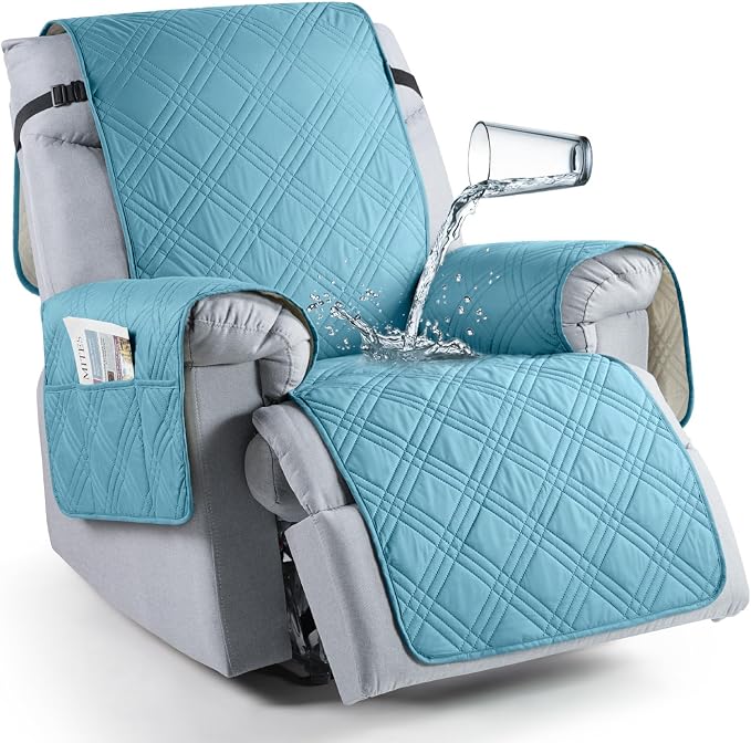TAOCOCO 100% Waterproof Recliner Chair Cover, Non Slip Recliner Covers for Recliner Chair with Pocket, Washable Reclining Chair Cover Furniture Protector for Kids, Pets(23.6'', Sky Blue) by TAOCOCO