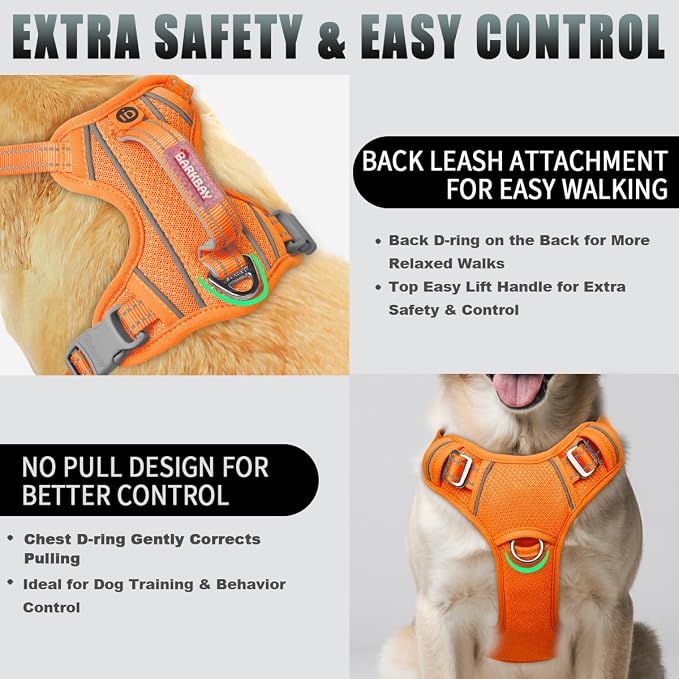 BARKBAY No Pull Dog Harness Large Reflective Dog Harness with Front Clip and Easy Control Handle for Walking Training Running with ID tag Pocket(Orange,L) - Image 3