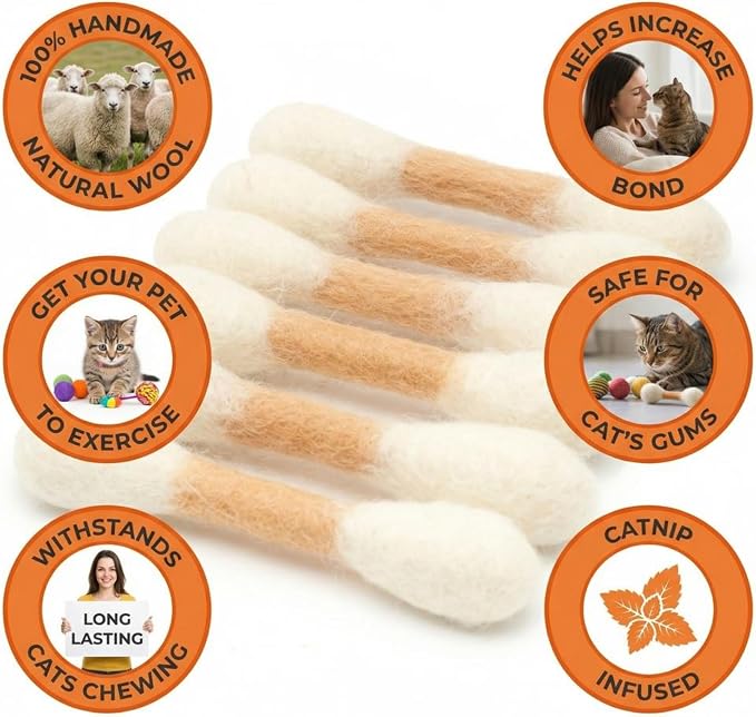 Glaciart One MINI Swabs Cat Toys with Catnip - 6 Pk | Durable for Chew, Cute Cat Toys Interactive Kitty for Boredom, Exercise, & Play | Filled w/Organic Catnip for Anxiety & as Digestive Aid - Image 3