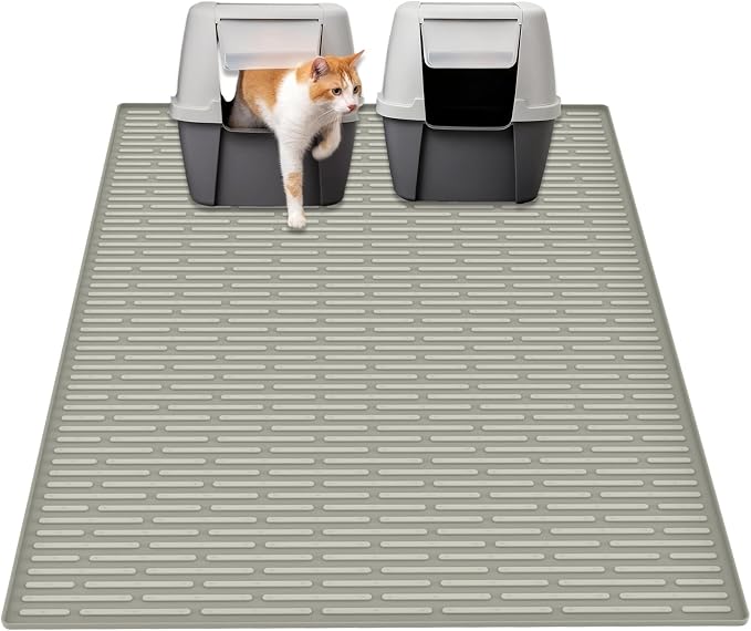 40"x30"(100cmx75cm) Extra Large Silicone Cat Litter Mat, XXL Litter Trapping Mat for Under Litter Box, Non-Slip Waterproof Kitty Litter Catcher, Easy to Clean Mat for Cats, Gray Green by WelcometoULTIBE