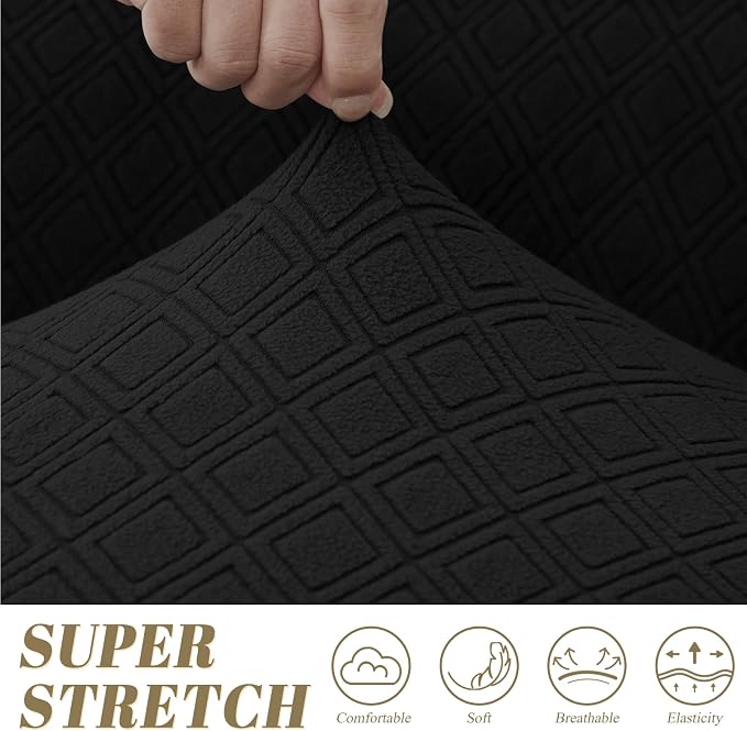 ALIECOM Corner Sectional Couch Covers Washable Sofa Cover L Shaped Couch Cover for Dogs Pets Stretch Soft Sectional Slipcovers with Non Slip Strips U Shape Furniture Protector (Dark Black, Large) - Image 4
