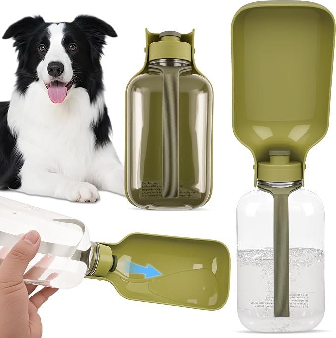 Portable Dog Water Bottle-18 Oz Leak-Proof Green Water Bowl Dispenser for Walk Hiking or Travel by Legiuf