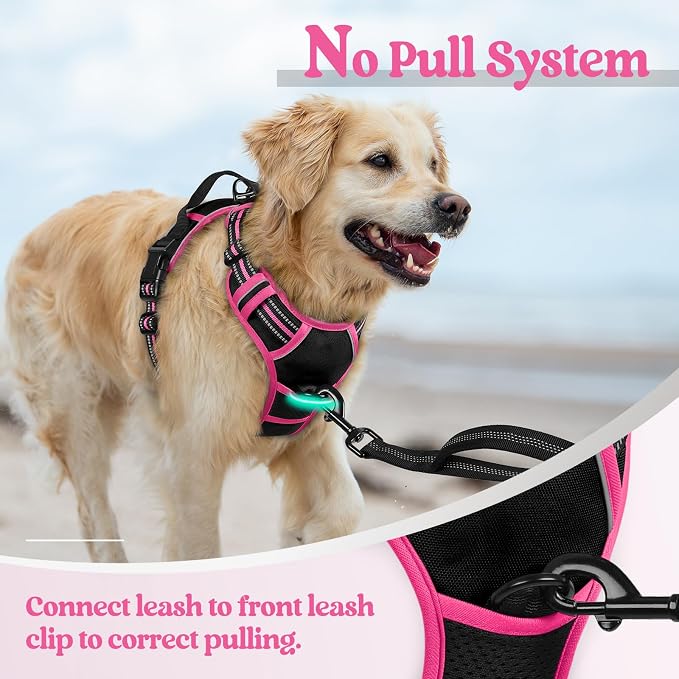 rabbitgoo Dog Harness, No Pull for Large Dogs with 2 Leash Clips, Pet Vest | No Choke with Handle, Adjustable Soft Padded, Reflective, Easy Control for Walking, Black & Hot Pink, X-Large - Image 5