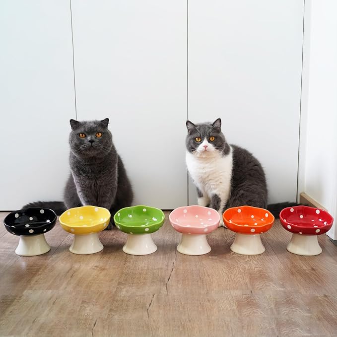 Black Mushroom Cat Bowl, Elevated Ceramic Bowl for Cats | Elevated, Ceramic, Whisker Friendly, Anti Vomitin,Cute Mushroom Design - Image 7