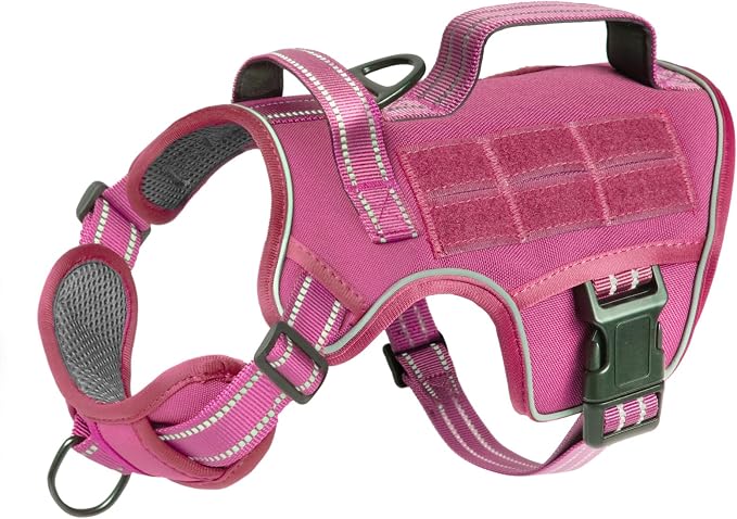 Dog Harness, Tactical No Pull for Small Sized Dog with Handle | Breathable Soft Padded, Adjustable, Reflective, Molle System, Heavy Duty, No Choke for Walking Training, Pink Small - Image 8