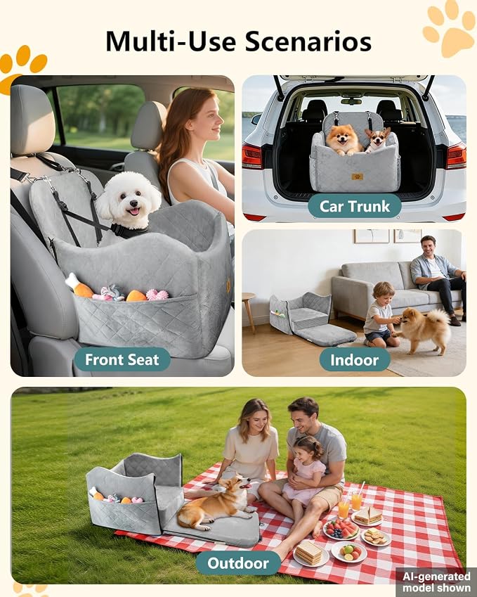 Dog Car Seats for Small Dogs Up to 35lb, Dog Bed for Car Fits Home, Outdoor | 2-in-1 Design, Dog Car Bed Fits Car Seat and home, Safety Leashes, Easy Install, Anti-Slip, Storage Pockets, Detachable Cover - Image 7