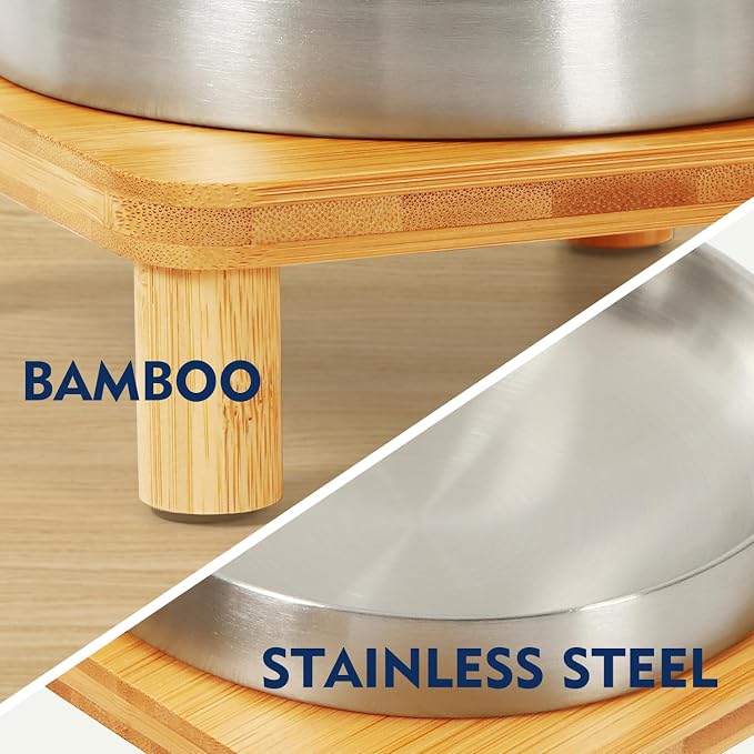 DoogCat Raised Cat Bowl, Elevated Cat Bowls with Bamboo Stand, Set of 2 | Premium Stainless Steel Bowls, Adjustable Height, Whisker-Friendly Design, Elevated Feeding, Easy to Clean - Image 7