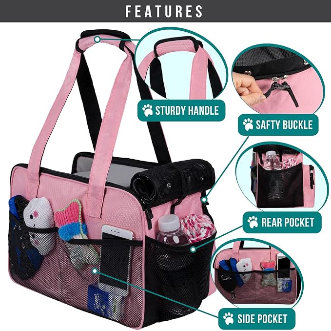 PetAmi Small Dog Purse Carrier, Soft-Sided Pet Carrier Bag with Pockets, Portable Puppy Cat Travel Handbag Tote, Airline Approved Breathable Mesh, Poop Bag Dispenser, Max 18 lbs, Pink - Image 4