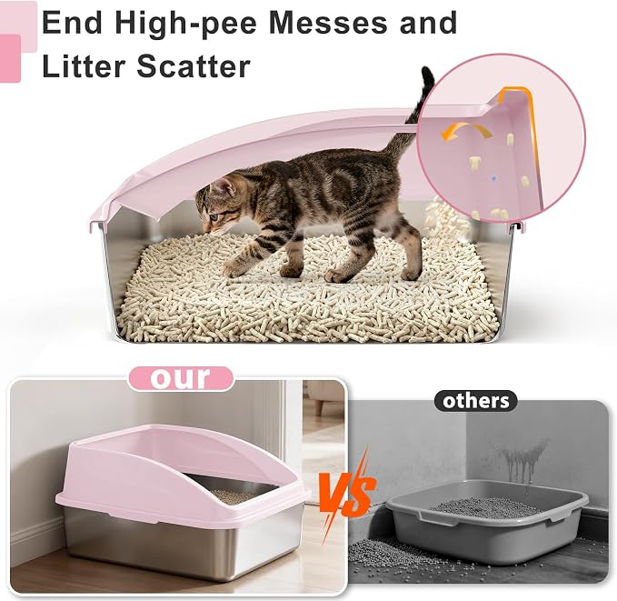 AIPERRO Stainless Steel Litter Box | XXL Deepened 8" Design Metal Cat Box | High Sided with Lid for Big Cats | Anti-Urine Leakage | Non-Stick Bottom & Easy to Clean | Includes Litter Mat & Metal Scoop - Image 3