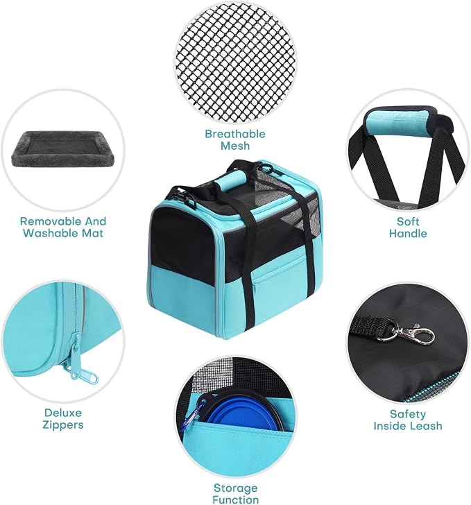 JUNGYOUN Premium ​Cat Carrier - ​Pet Carrier for Cat & Small Dogs up to 15lbs - ​Airline Approved Travel Dog Carrier with Anti-Escape Zippers, Collapsible Travel Bowl & Padded Strap - Image 4