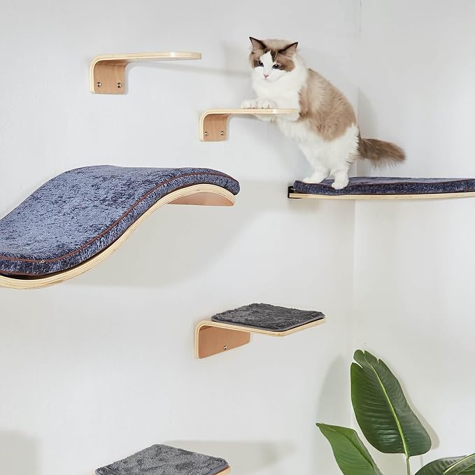 Wall Mounted Corner Cat Bed - Cat Shelf with Comfortable Cushion - Minimalistic Cats Furniture for Indoor Cats - Climbing Perch for Wall,Cream - Image 7