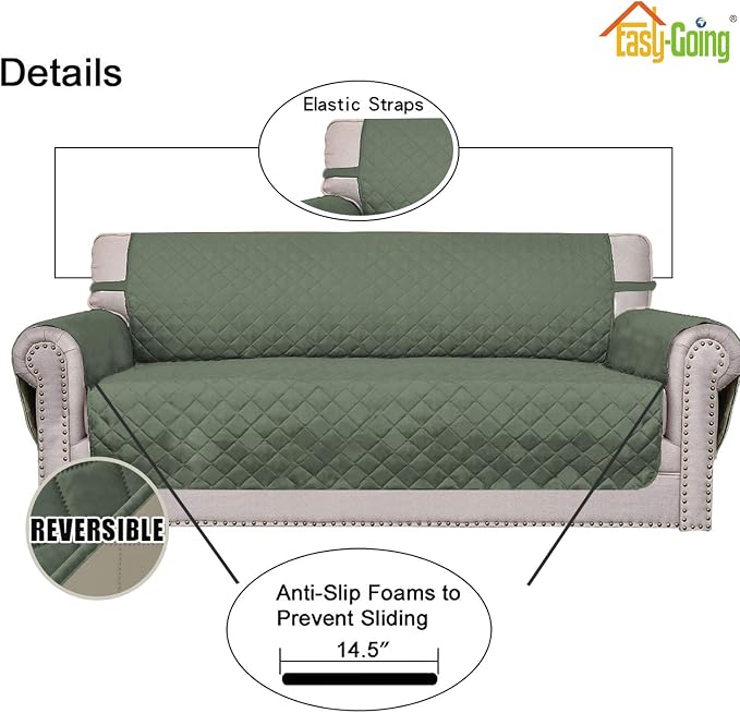 Easy-Going Reversible Couch Cover, 3 Cushion Sofa, Greyish Green/Beige | X-Large Sofa, Washable Slipcover For Dogs, Water Resistant Mat, Living Room, Non-Slip Sofa Cover, Pet Friendly - Image 3