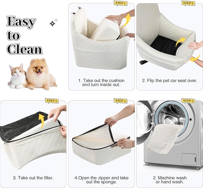 Dog Car Seat for Dogs up to 35lbs, Small Medium Dog Booster Seat with Adjustable Straps and Anti Slip Bottom,Fully Detachable Washable Pet Car Seat with 2 Storage Pockets (Beige, Medium) - Image 4