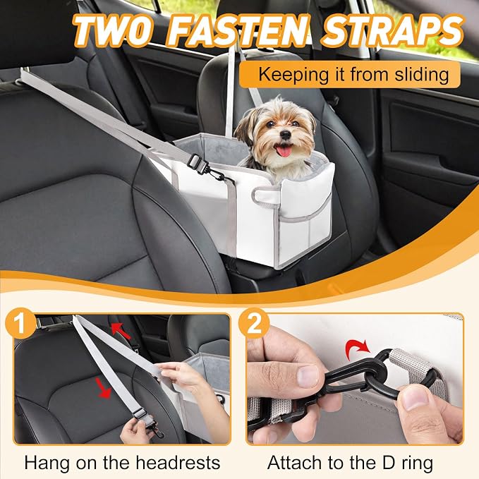 Portable Dog Car Seat for Small Dogs, Puppy Car Seat, Beige | Booster Seat With Safety Leash & Adjustable Straps Keeps Small Dogs Secure. Removable Washable Cushion. Fits Most Cars. - Image 5