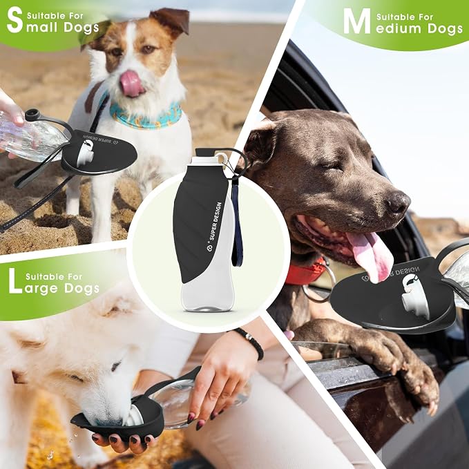 SUPERDESIGN Dog Water Bottle, Portable Dog Water Bottle for Small to Large Dogs, Leak Proof Dog Travel Water Bottle, Small Leaf Travel Water Bowl for Dogs and Dog Walking Accessories (19.6OZ, Black) - Image 5