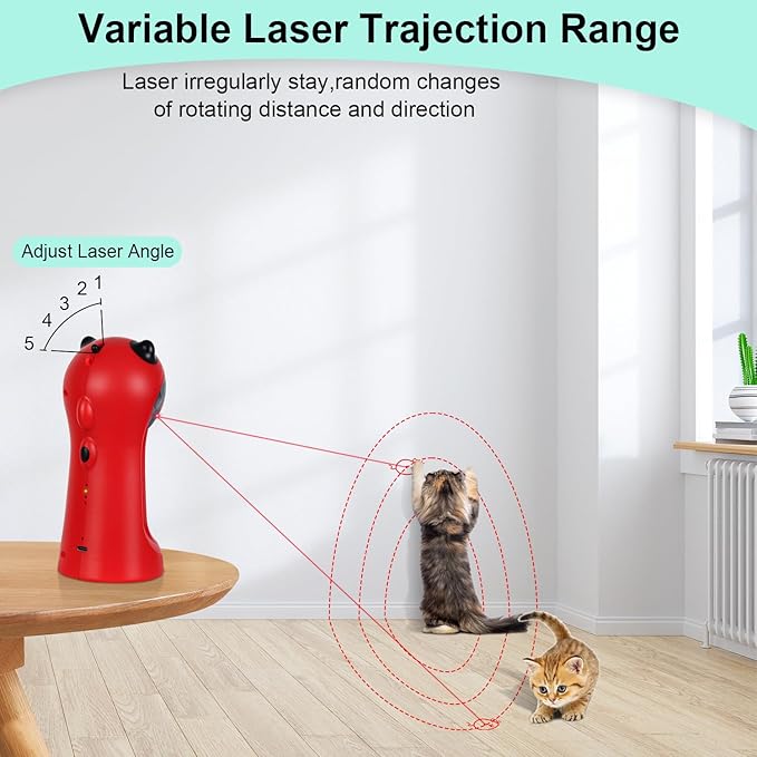 TBTeek Cat Toy, Automatic Cat Toy, 5 Fun Patterns, 4 Speed Modes (Red) | Motion-Activated, Rechargeable, Adjustable Light Angles, Random Trajectory - Image 2