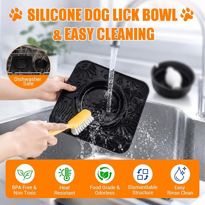 Large Dog Lick Bowl with Rolling Ball, 500ML Slow Feeder Bowl with Lick Mat | 2 In 1 Anti-Slip Silicone Dog Lick Bowl for Liquid and Thick Treat, Anxiety Relief & Interactive - Image 7