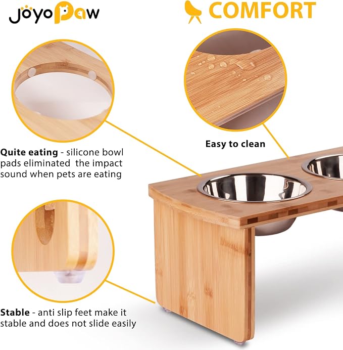 Elevated Dog Bowls, Bamboo Raised Dog Bowl for Medium Dogs, with 2 Stainless Steel Bowls (7'' Tall-40 oz Bowl) - Image 3