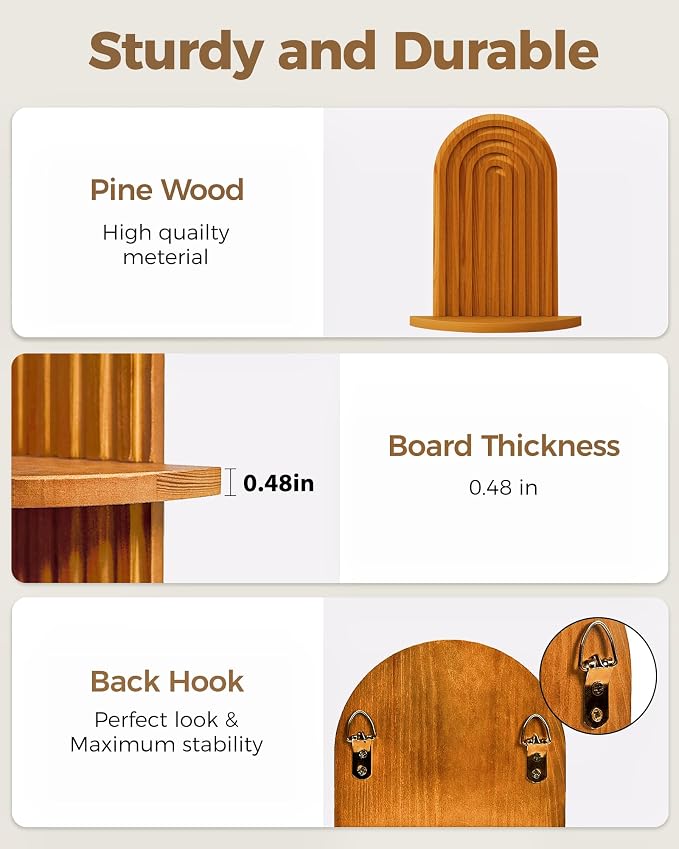 Bamworld Boho Wall Decor Plant Wall Shelf Wooden Plant Holder Brown | Mid Century Modern Decor Hanging Plant Shelf Wood Floating Shelves for Home Bedroom Living Room Holding Planter Decoration - Image 6