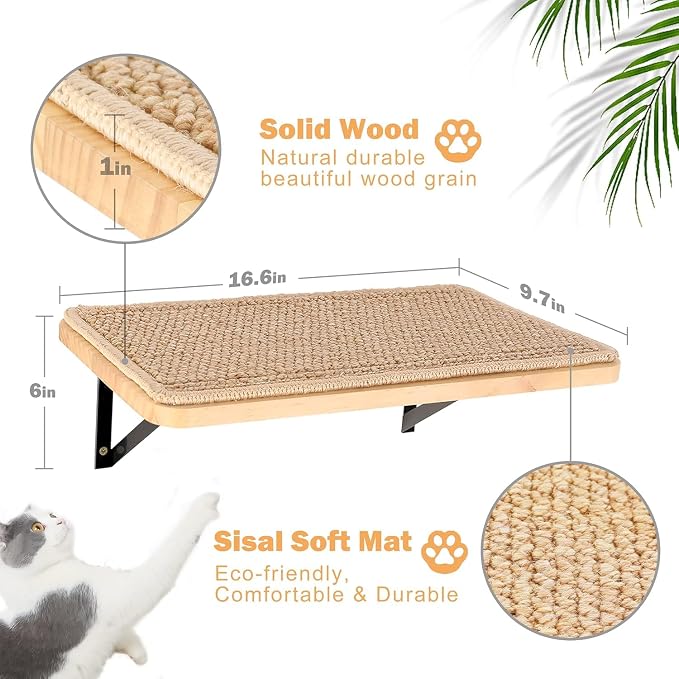 Cat Wall Shelves Stairs Cat Wall Furniture Mounted, 2PCS Shelves & 2PCS 4 Steps Climbing Shelf Scratching Perches for Sleeping, Playing, Climbing - Image 8
